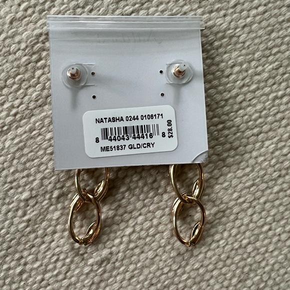 NWT Natasha CZ Chain Link Drop Earrings - Gold Brass Pavé Curb Cuban Statement - Picture 3 of 3